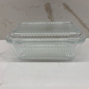 Vintage Refrigerator Glass Covered Rectangle Ribbed Butter Dish Container Retro